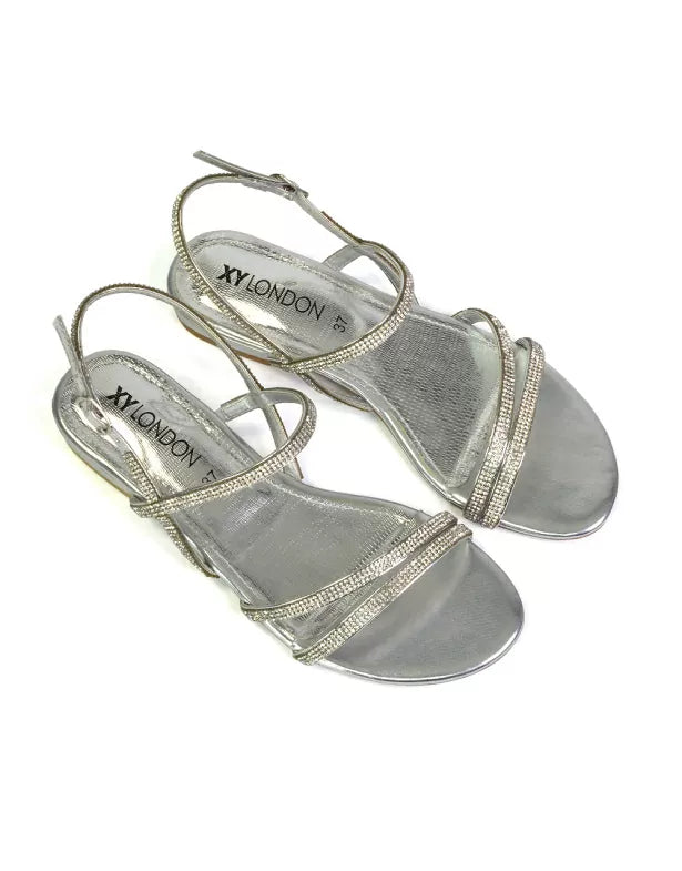 Orla Buckle Strappy Summer Sparkly Flat Diamante Sandals Bridal Flats in Gold