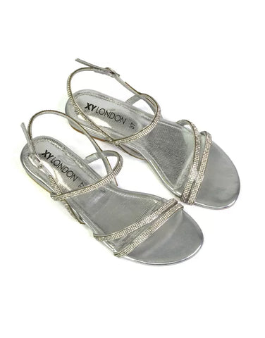 Orla Buckle Strappy Summer Sparkly Flat Diamante Sandals Bridal Flats in Silver