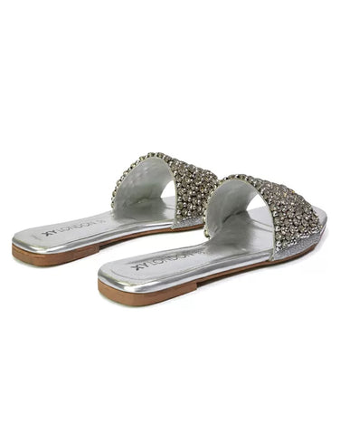 silver flat diamante sandals