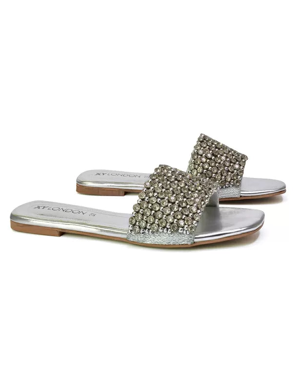 silver diamante sandals