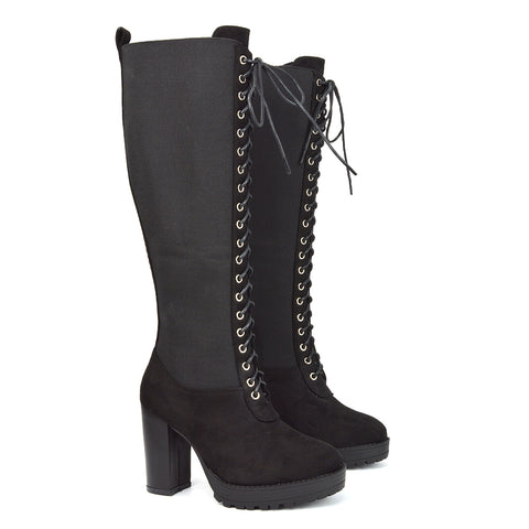 Black Knee High High Heel Boots