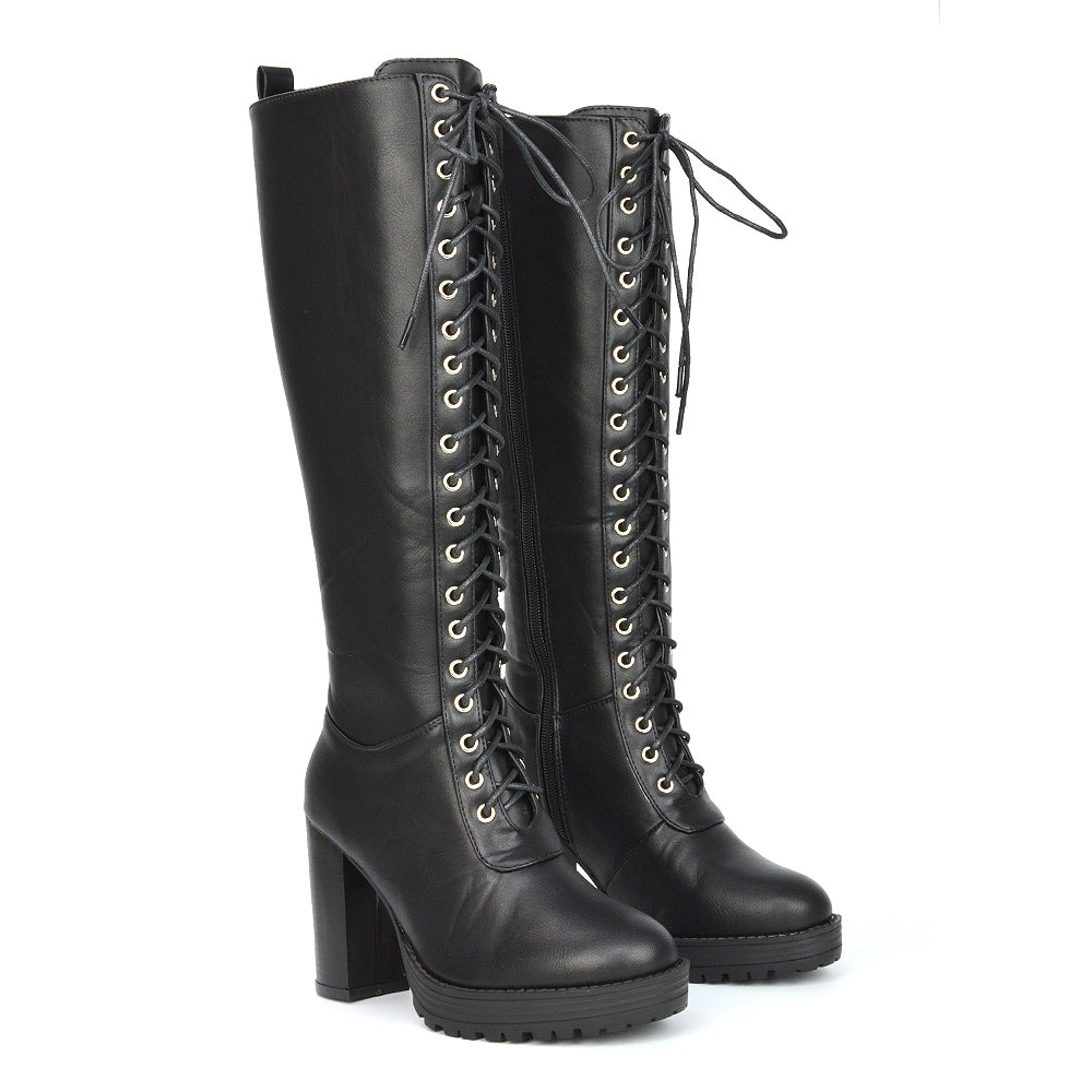 Black knee high lace up boots hotsell