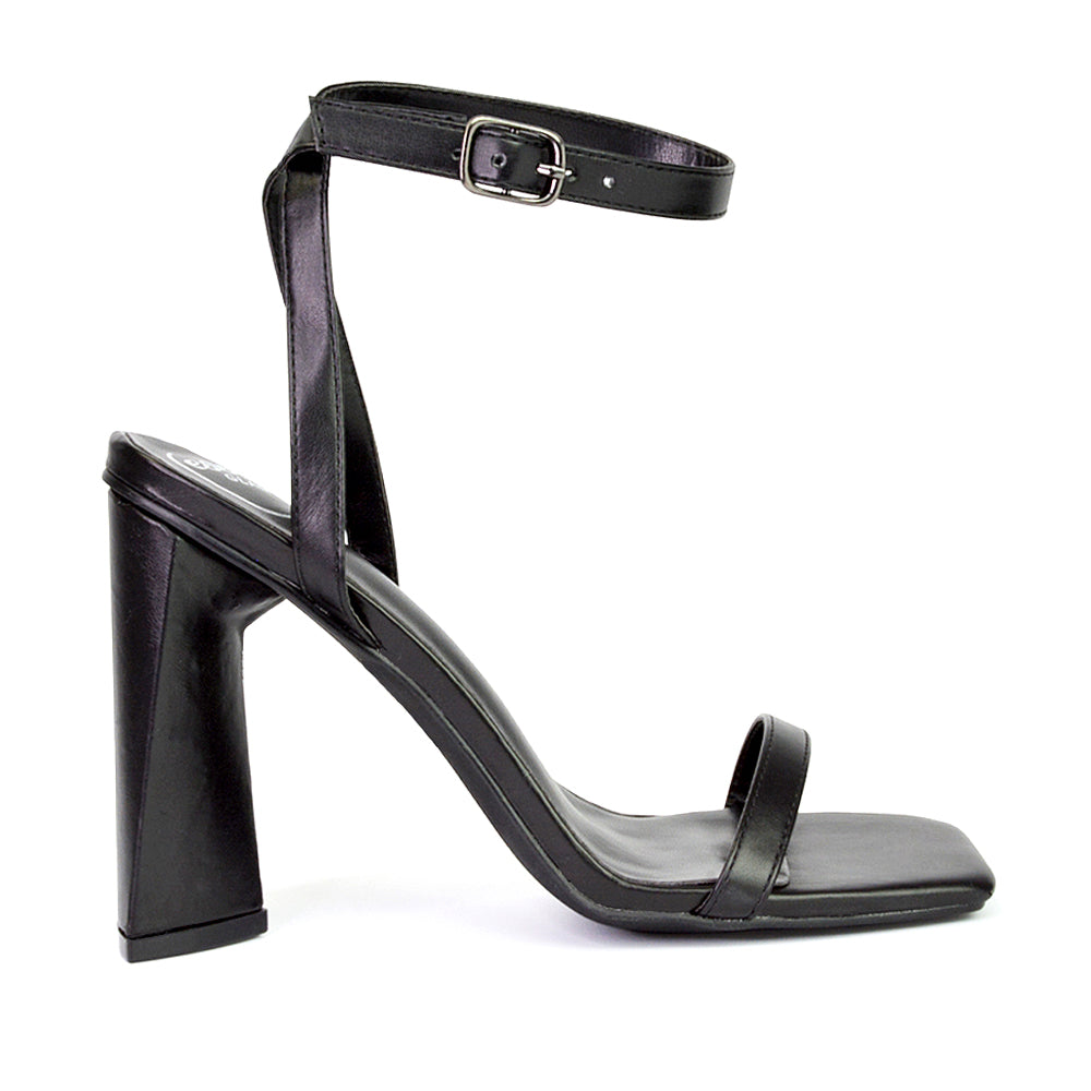 Max Sculptured Triangle Block High Heel Strappy Square Toe Sandals in Black