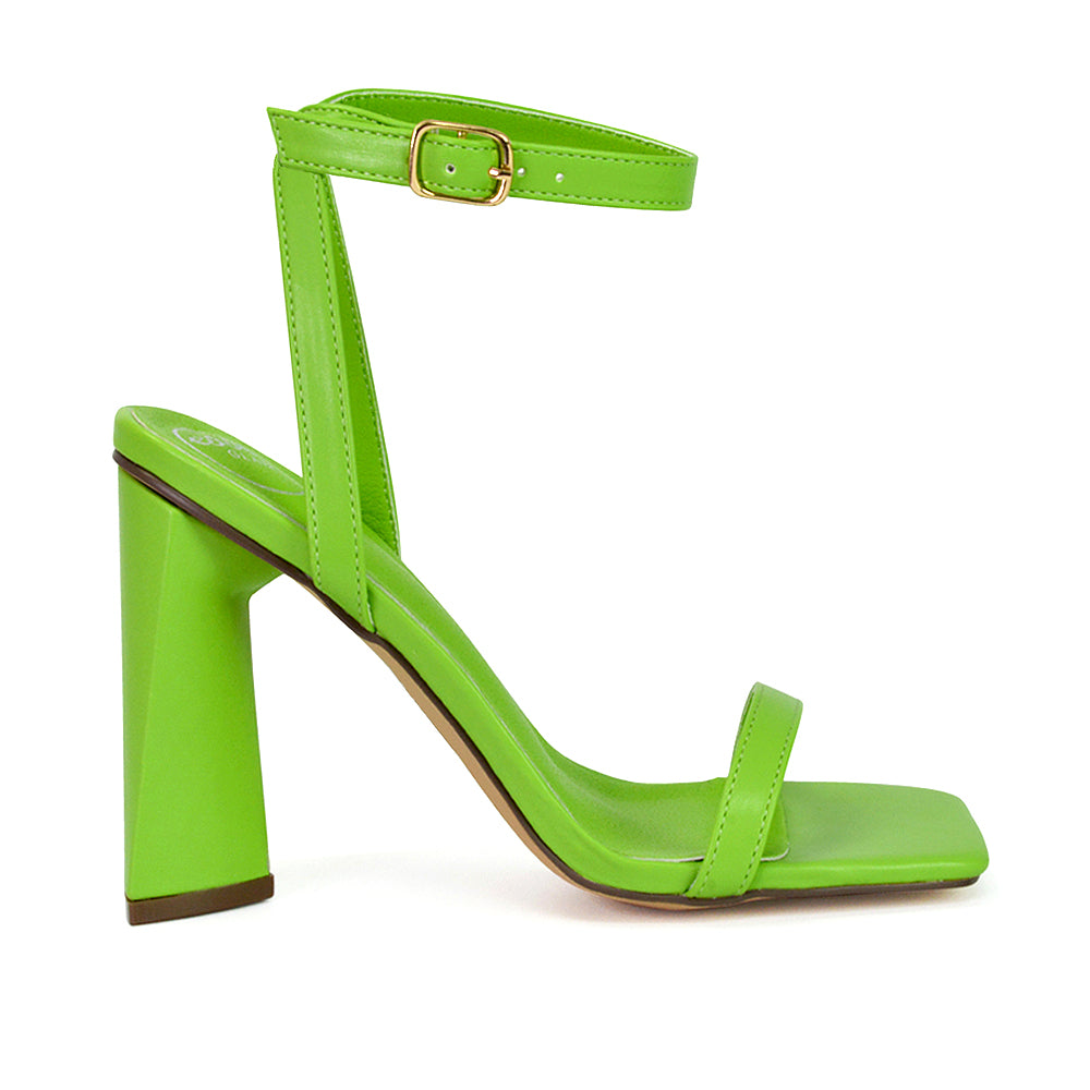 Max Sculptured Triangle Block High Heel Strappy Square Toe Sandals in Green