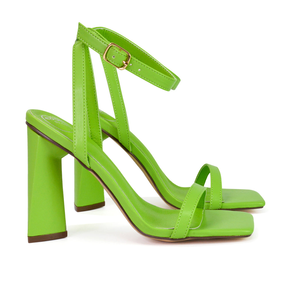 Max Sculptured Triangle Block High Heel Strappy Square Toe Sandals in Green