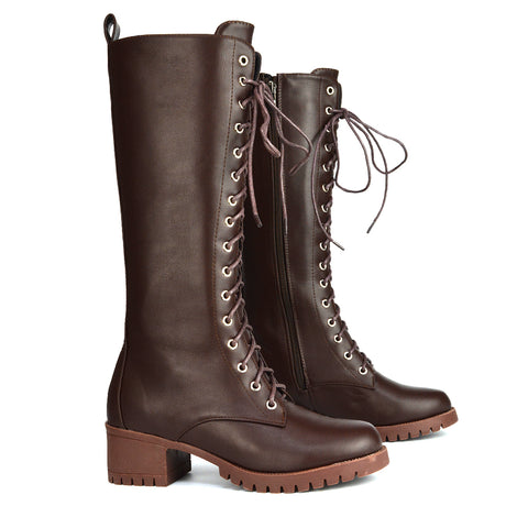 Brown Biker Boots, Lace Up Boots, Knee High Boots