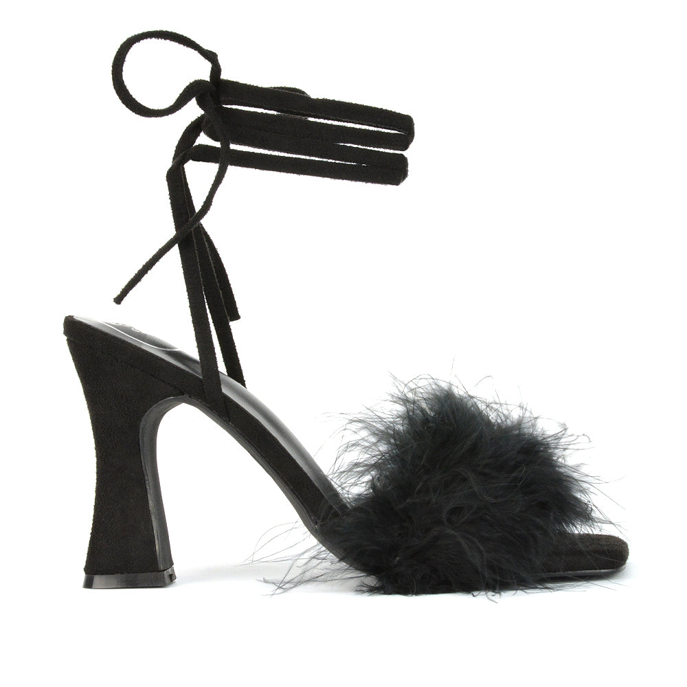 Black fuzzy heels best sale