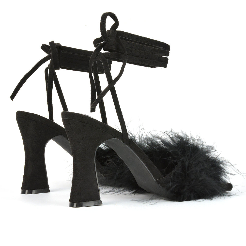 Black fur block heels best sale