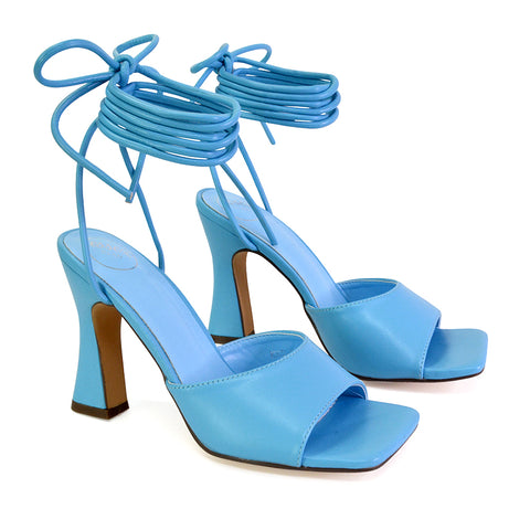 blue lace up heels