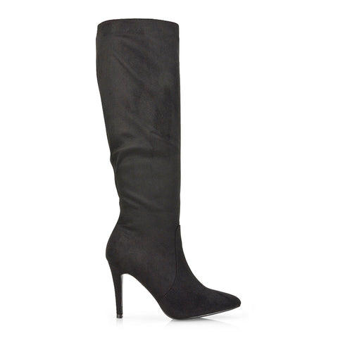 black faux suede knee high boots