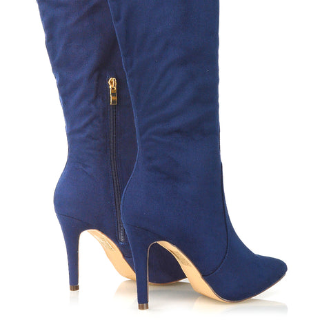 Blue Heeled Knee High Boots