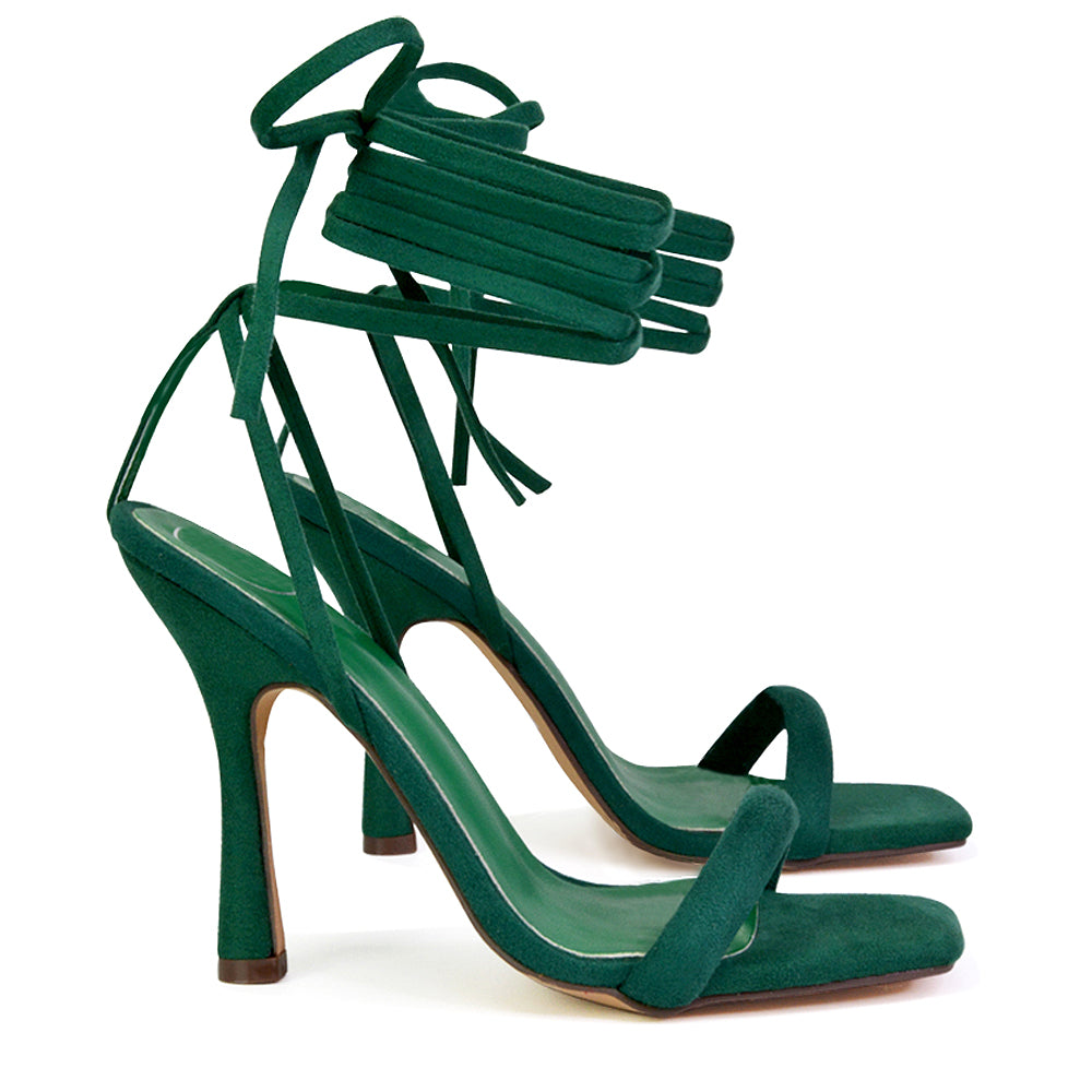 green tie up heels
