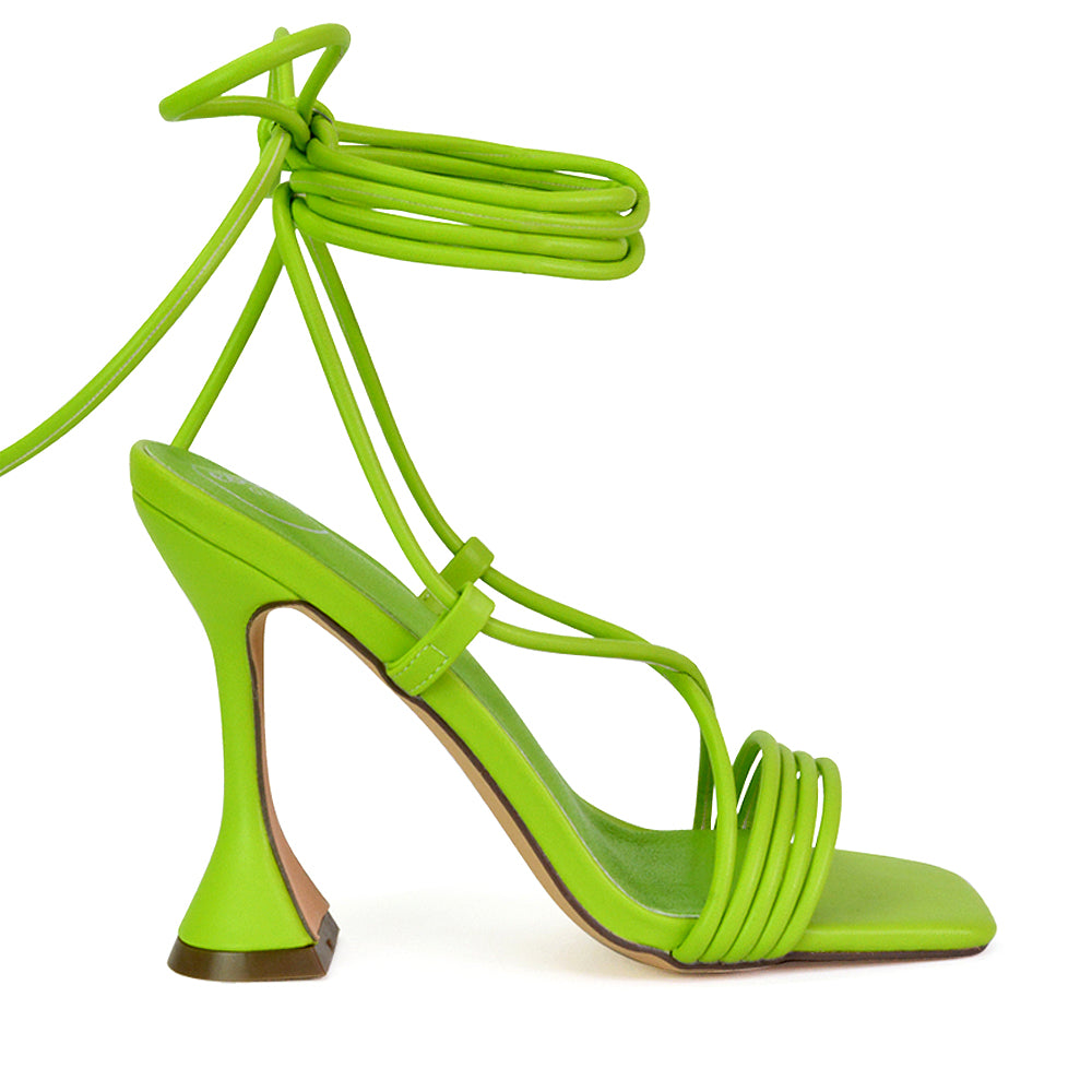 Axel Strappy Lace Up Square Toe Block Sculptured Heels in Green