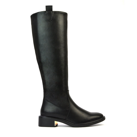 Prince Winter Flat Knee High Boots With Inside Zip in Brown Synthetic Leather