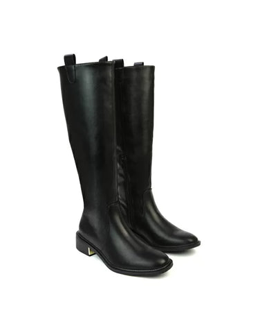 Prince Winter Flat Knee High Boots With Inside Zip in Brown Synthetic Leather