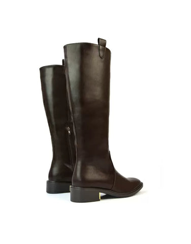 Prince Winter Flat Knee High Boots With Inside Zip in Brown Synthetic Leather