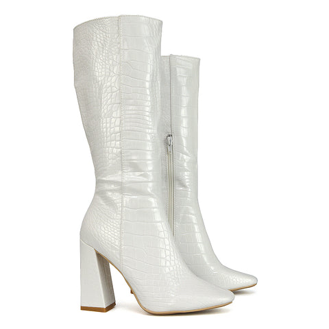  white heeled boots