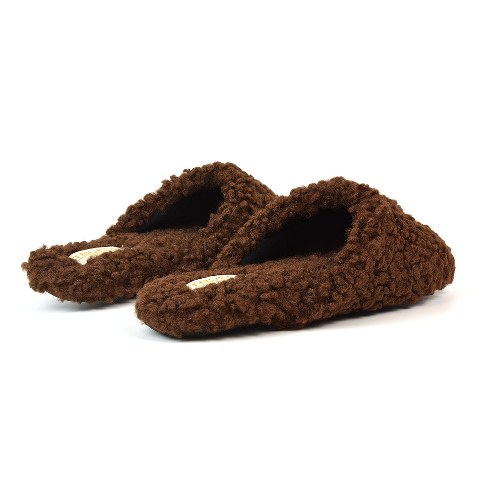 Jody Borg Cosy Slip On Closed Round Toe Mule Flat Slippers in Brown