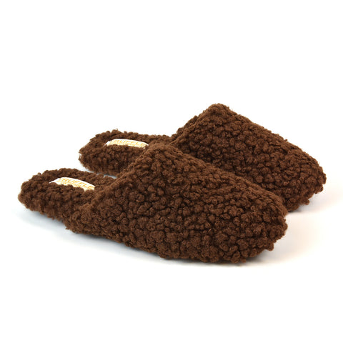 Jody Borg Cosy Slip On Closed Round Toe Mule Flat Slippers in Brown