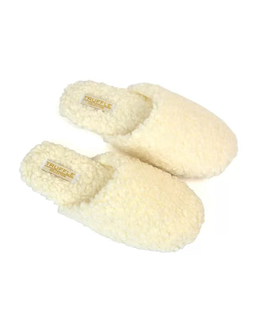 Jody Borg Cosy Slip On Closed Round Toe Mule Flat Slippers in Cream