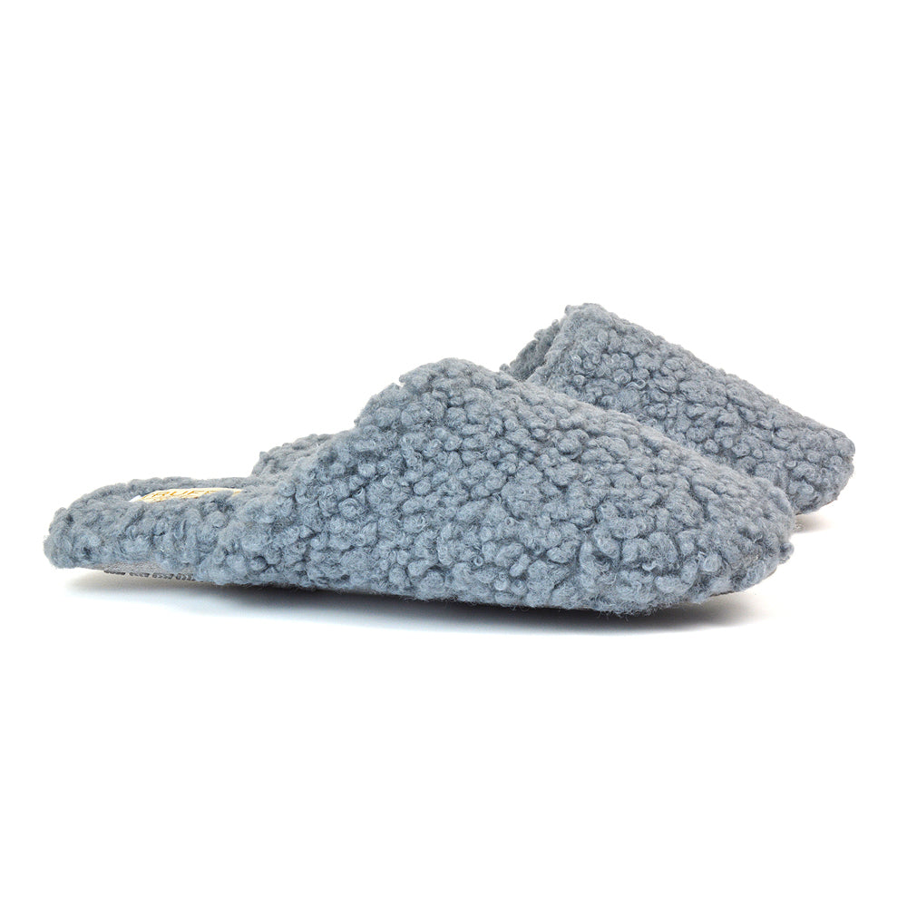 Jody Borg Cosy Slip On Closed Round Toe Mule Flat Slippers in Grey