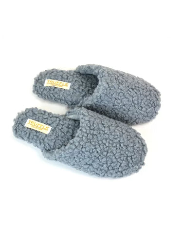 Jody Borg Cosy Slip On Closed Round Toe Mule Flat Slippers in Grey