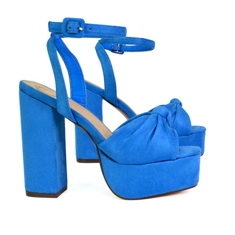 blue block high heels