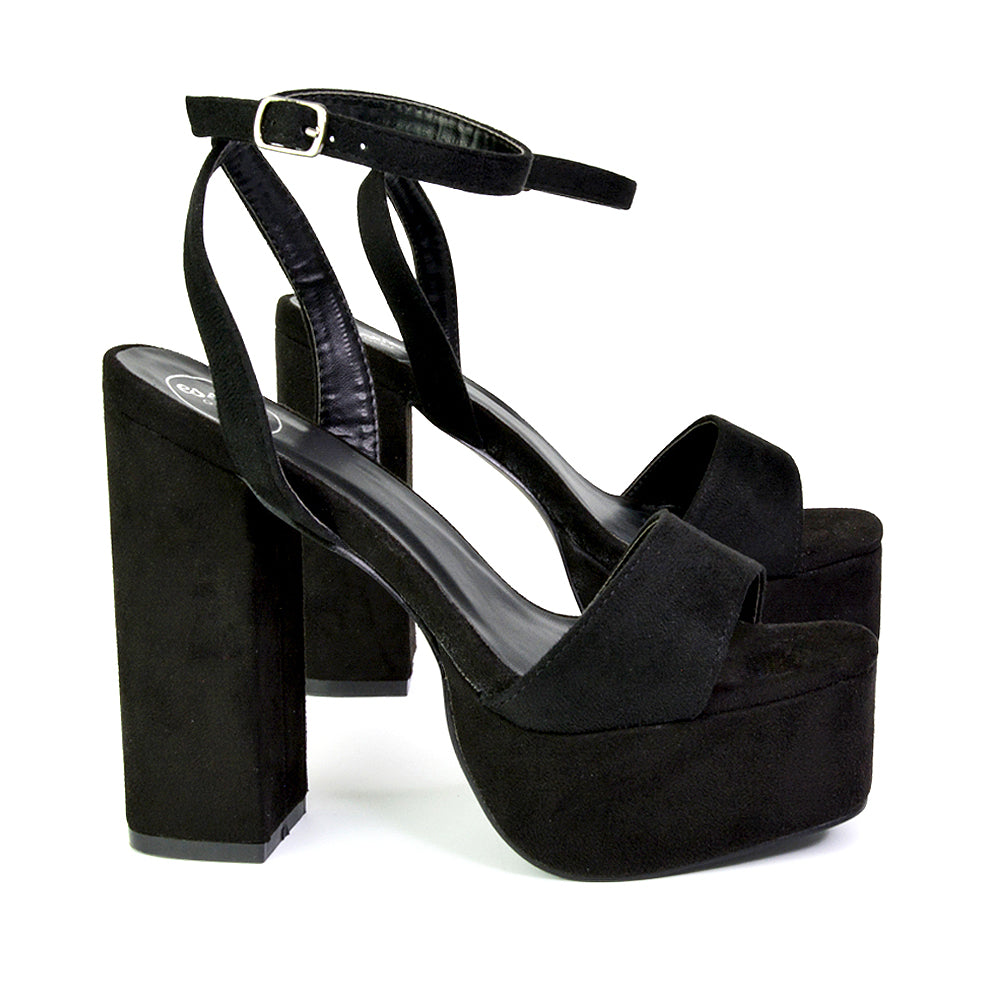 Jayce Strappy Chunky Block High Heel Shoes Platform in Black