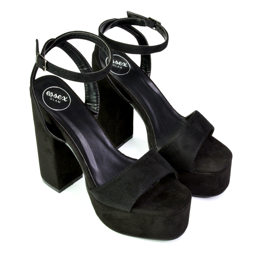 Jayce Strappy Chunky Block High Heel Shoes Platform in Black