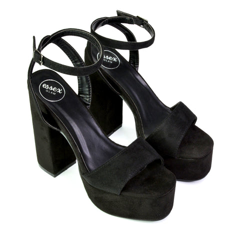 Jayce Strappy Chunky Block High Heel Shoes Platform in Black