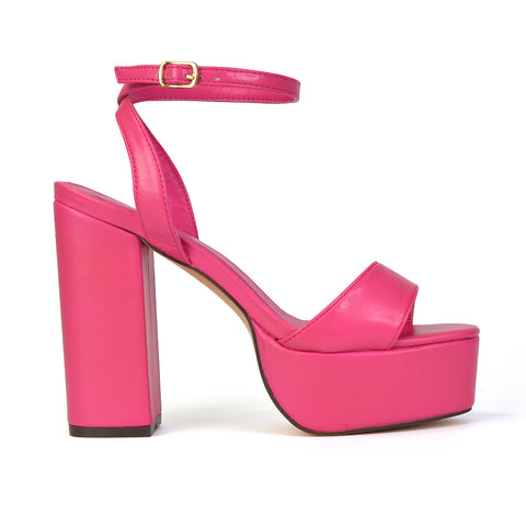 Jayce Strappy Chunky Block High Heel Shoes Platform in Fuchsia