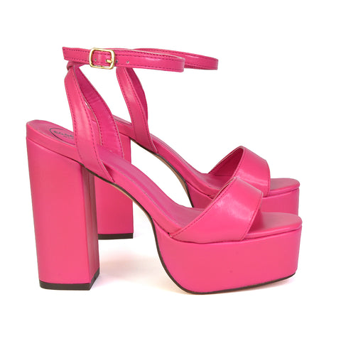 Jayce Strappy Chunky Block High Heel Shoes Platform in Fuchsia