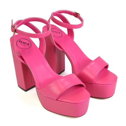 Jayce Strappy Chunky Block High Heel Shoes Platform in Fuchsia