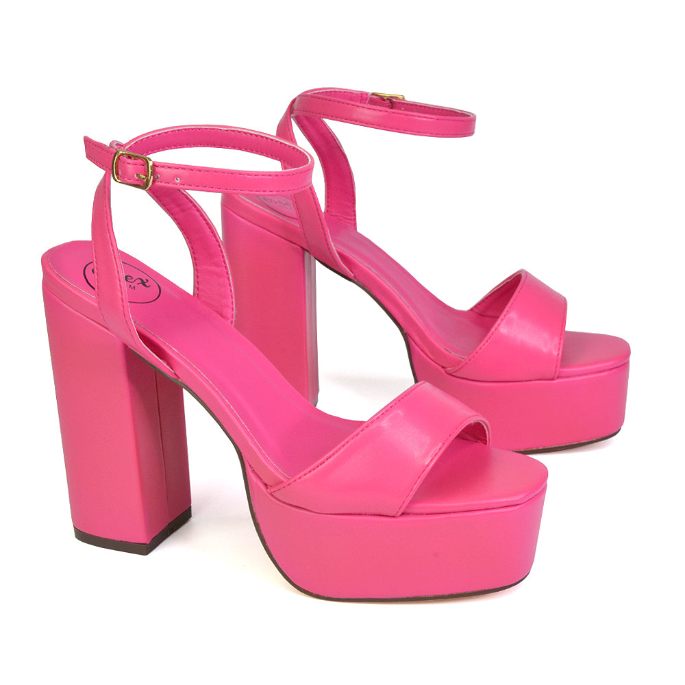 Jayce Strappy Chunky Block High Heel Shoes Platform in Fuchsia