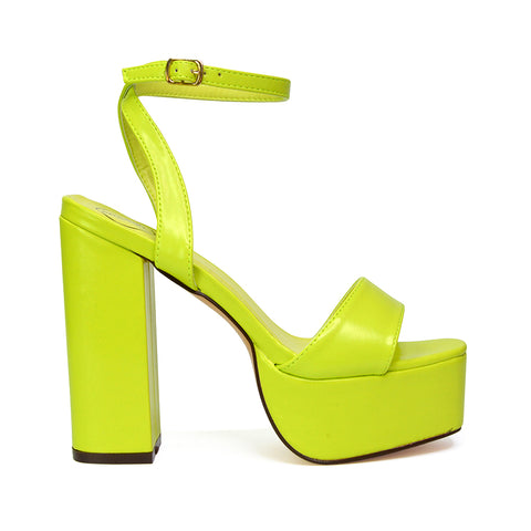 Jayce Strappy Chunky Block High Heel Shoes Platform in Green