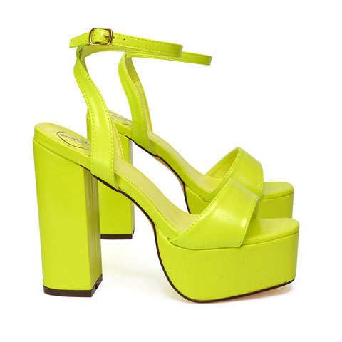 Jayce Strappy Chunky Block High Heel Shoes Platform in Green