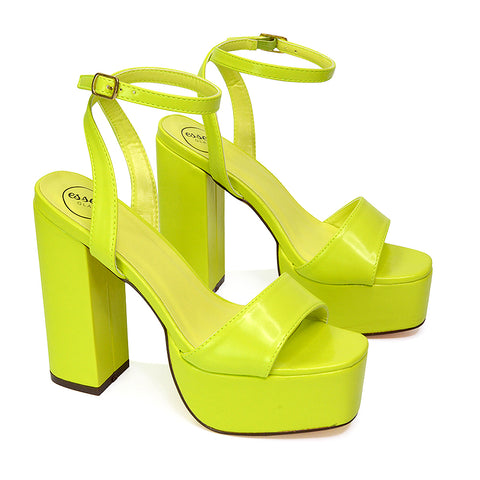 Jayce Strappy Chunky Block High Heel Shoes Platform in Green