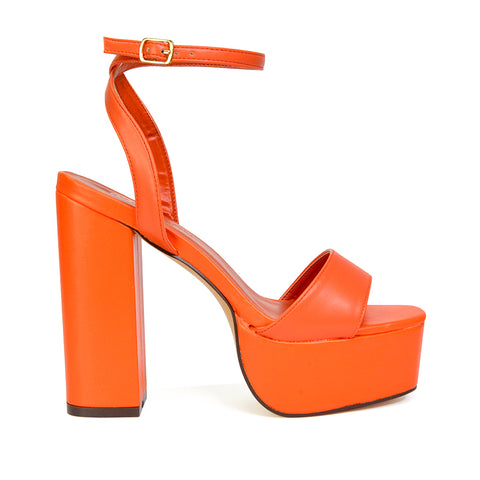 Jayce Strappy Chunky Block High Heel Shoes Platform in Orange