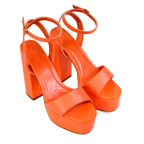 Jayce Strappy Chunky Block High Heel Shoes Platform in Orange