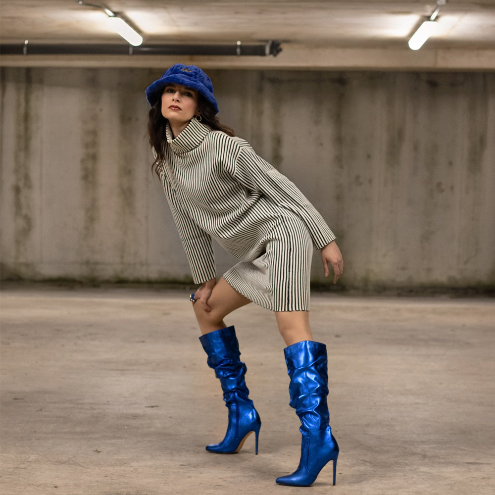 Electric blue knee high boots on sale