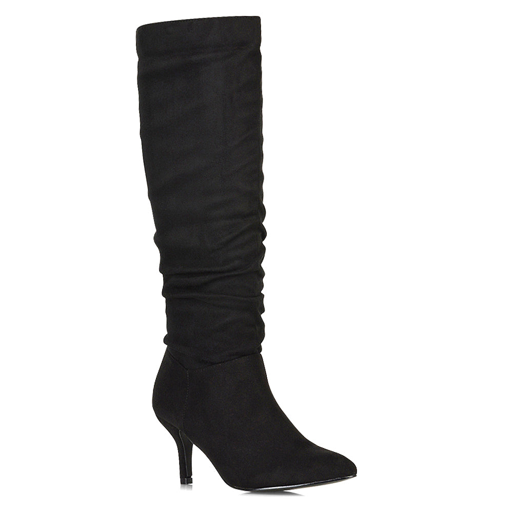 ruched black boots