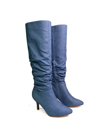 denim heeled boots