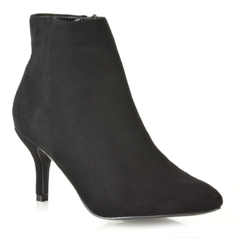 Anastasia Low mid Kitten High Heel Stiletto Zip-up Ankle Boots in Black PU