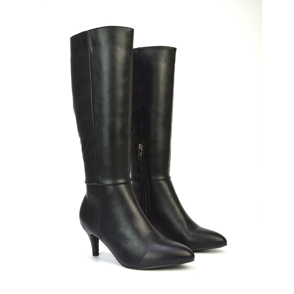 Black leather knee high boots sale best sale