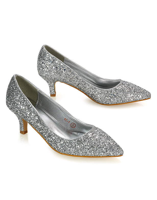 Silver glitter shoes low heel online