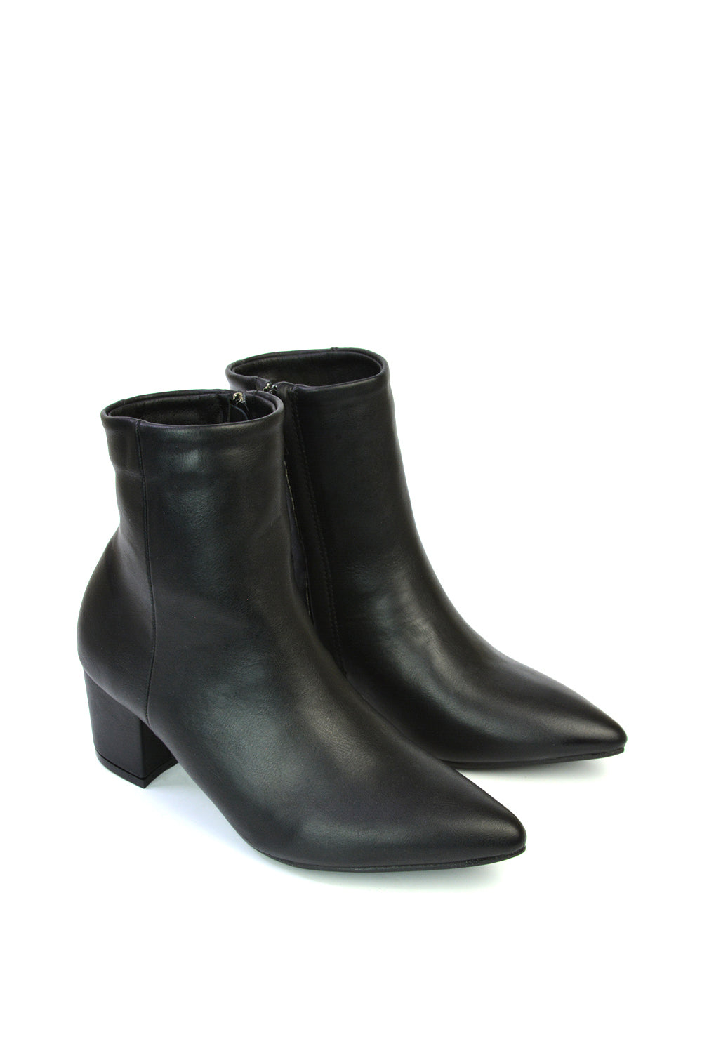 Ayda Pointed Toe inside Zip Detail Low Block Heel Ankle Boots in Black Synthetic Leather