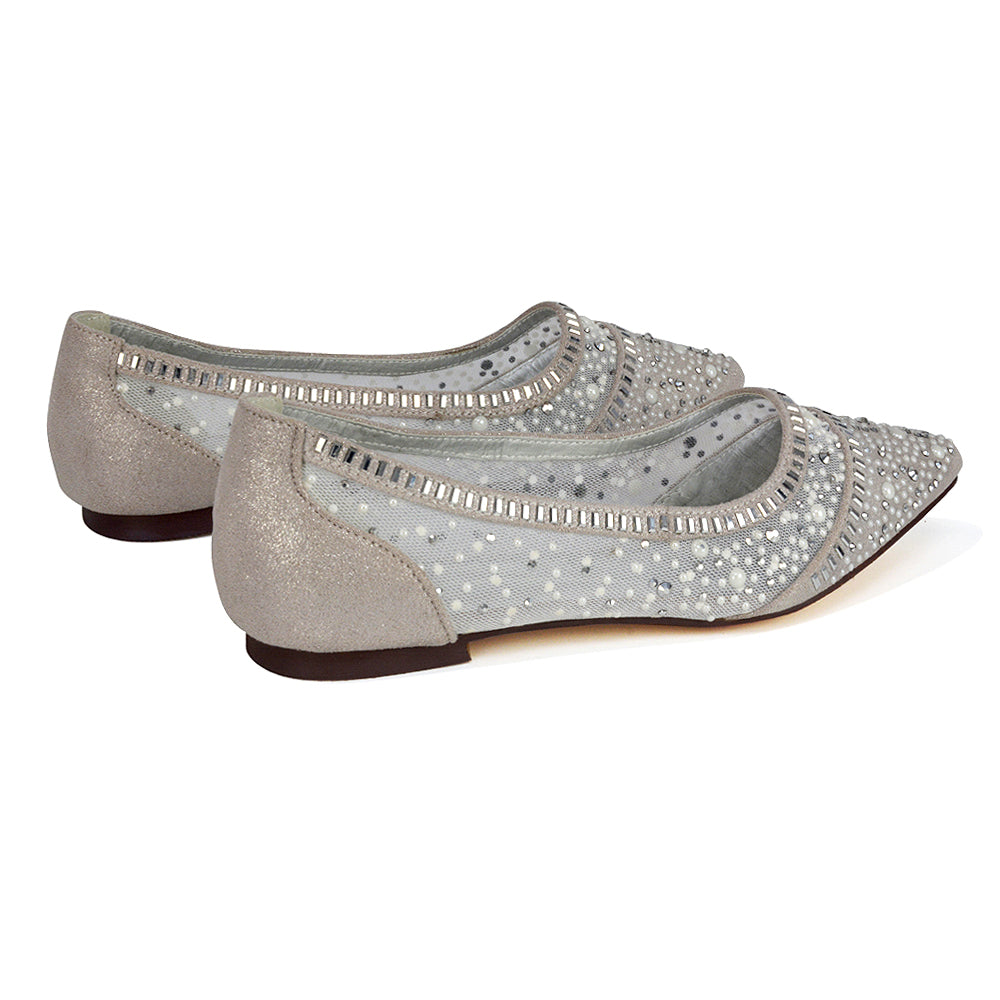 silver bridal flats