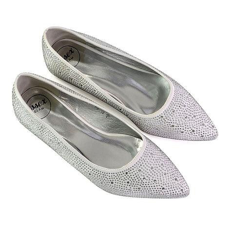 Marshall Bridal Shoes Flat Pointed Toe Diamante Ballerina Pump in White