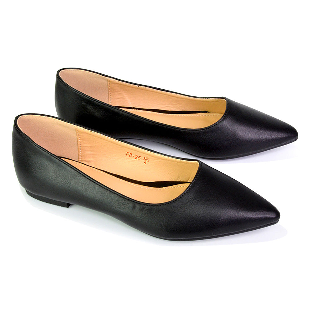 Bubbles Bridal Flats Pointed Toe Wedding Slip on Flat Ballerina Pump Shoes in Black