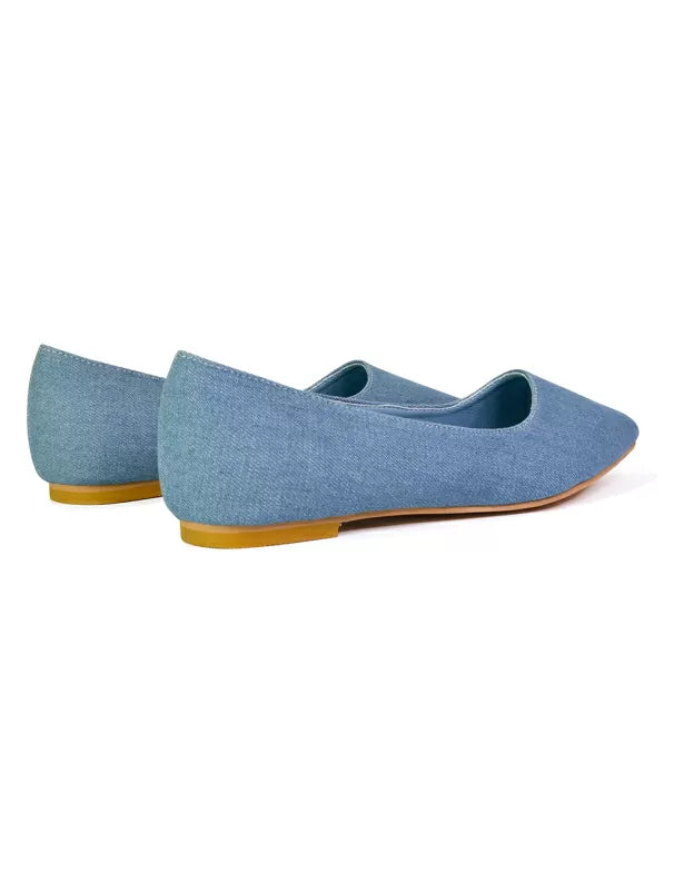 BUBBLES BRIDAL FLATS POINTED TOE WEDDING SLIP ON FLAT BALLERINA PUMP SHOES IN DENIM